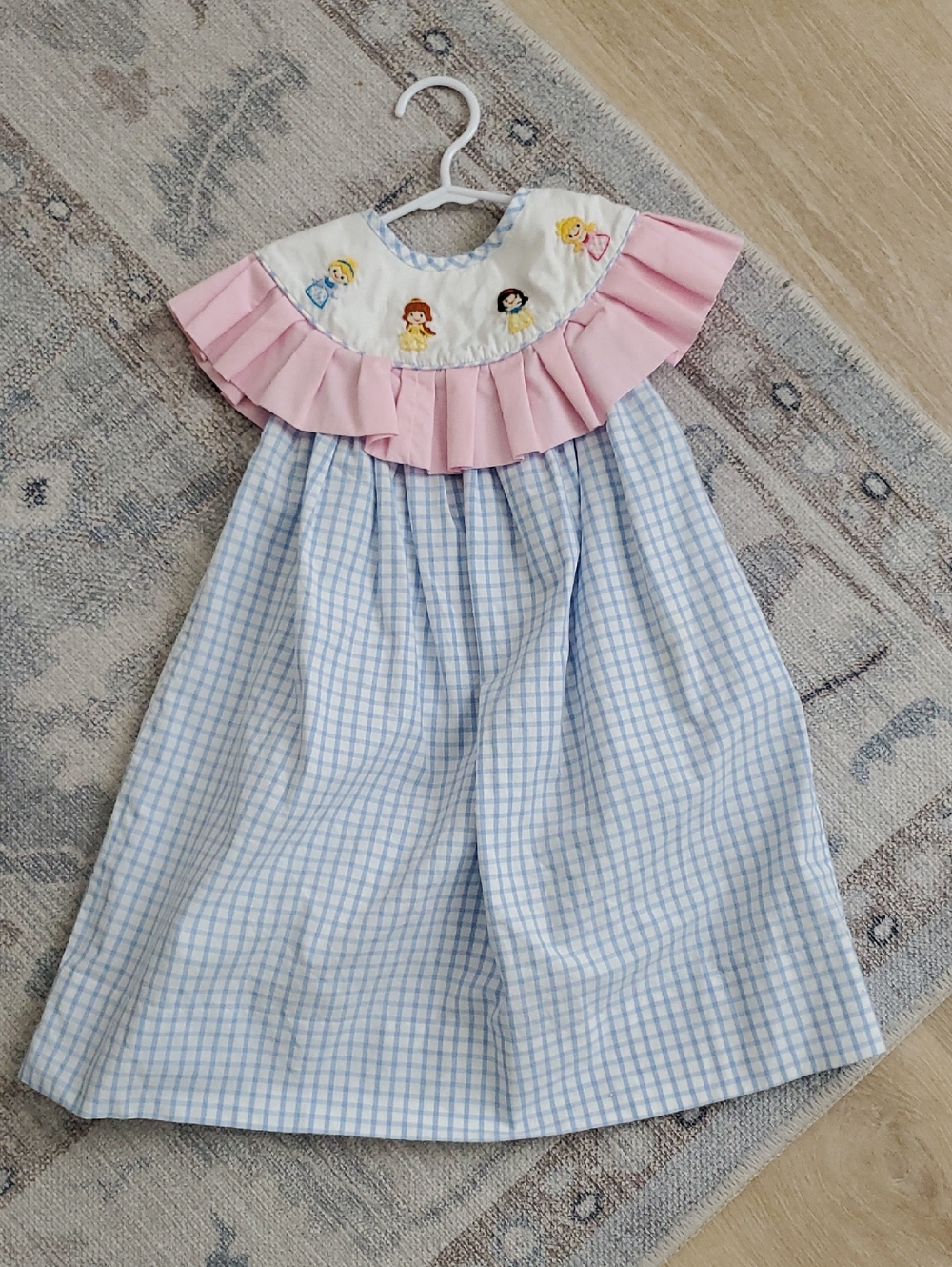 Babeeni Toddler Girls Embroidered Disney Princess Gingham Ruffle Dress Sz2T